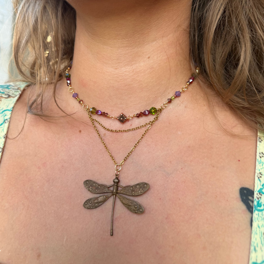 Bronze Flutter Dragonfly Necklace