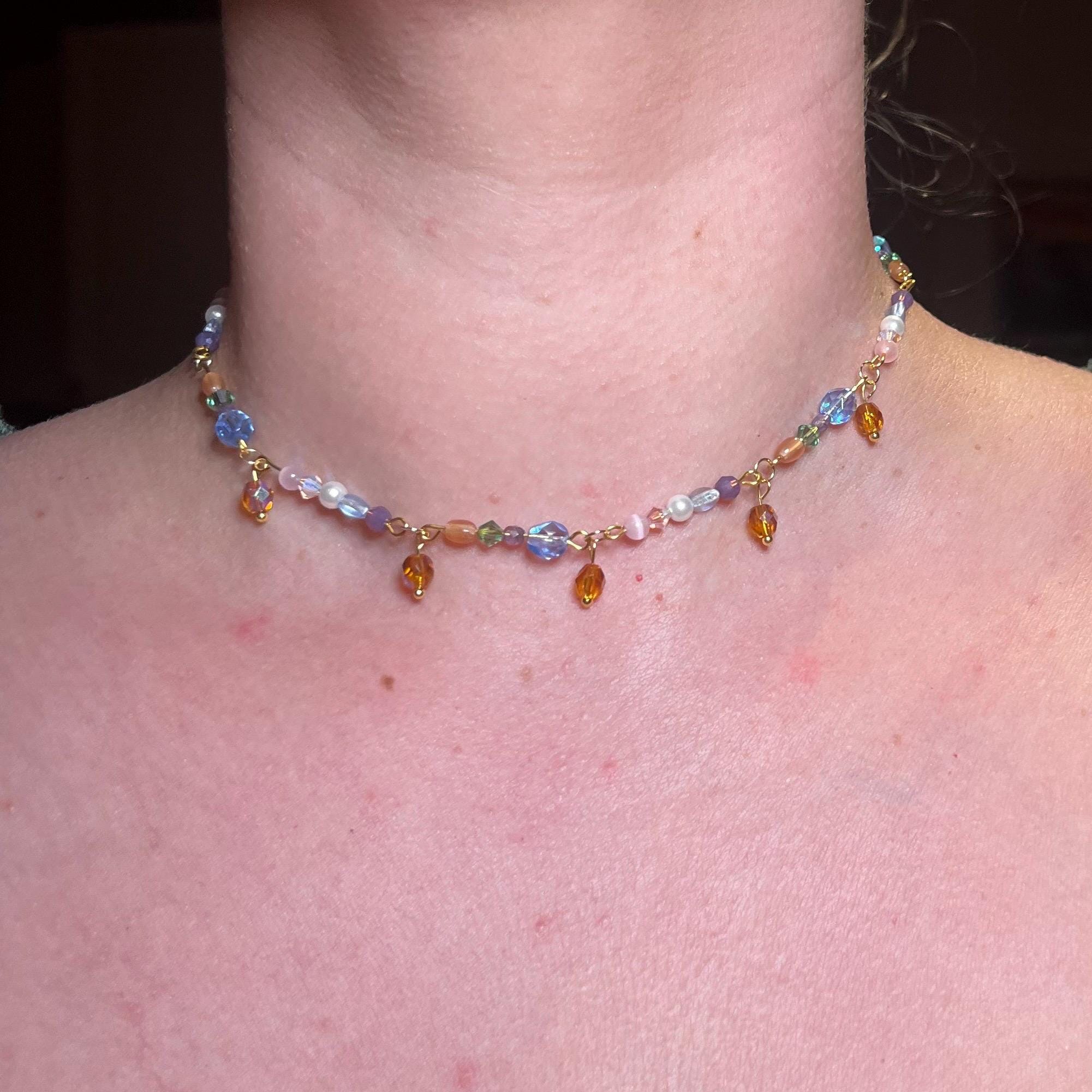 Wildflower Sunset Choker: Multi-colored Sparkly Beaded Necklace