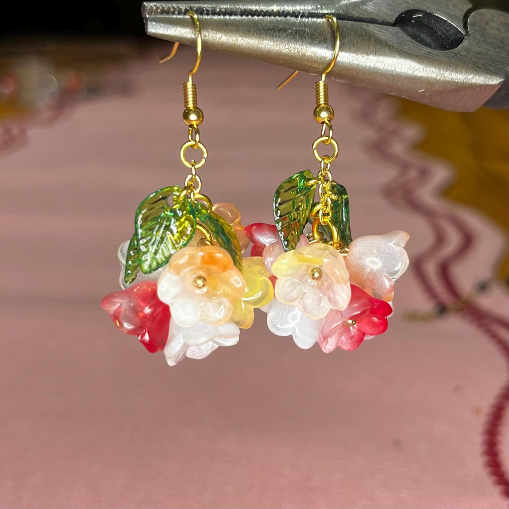 Bouquet of Flowers Earrings: Spring Themed Flower Dangle Earrings