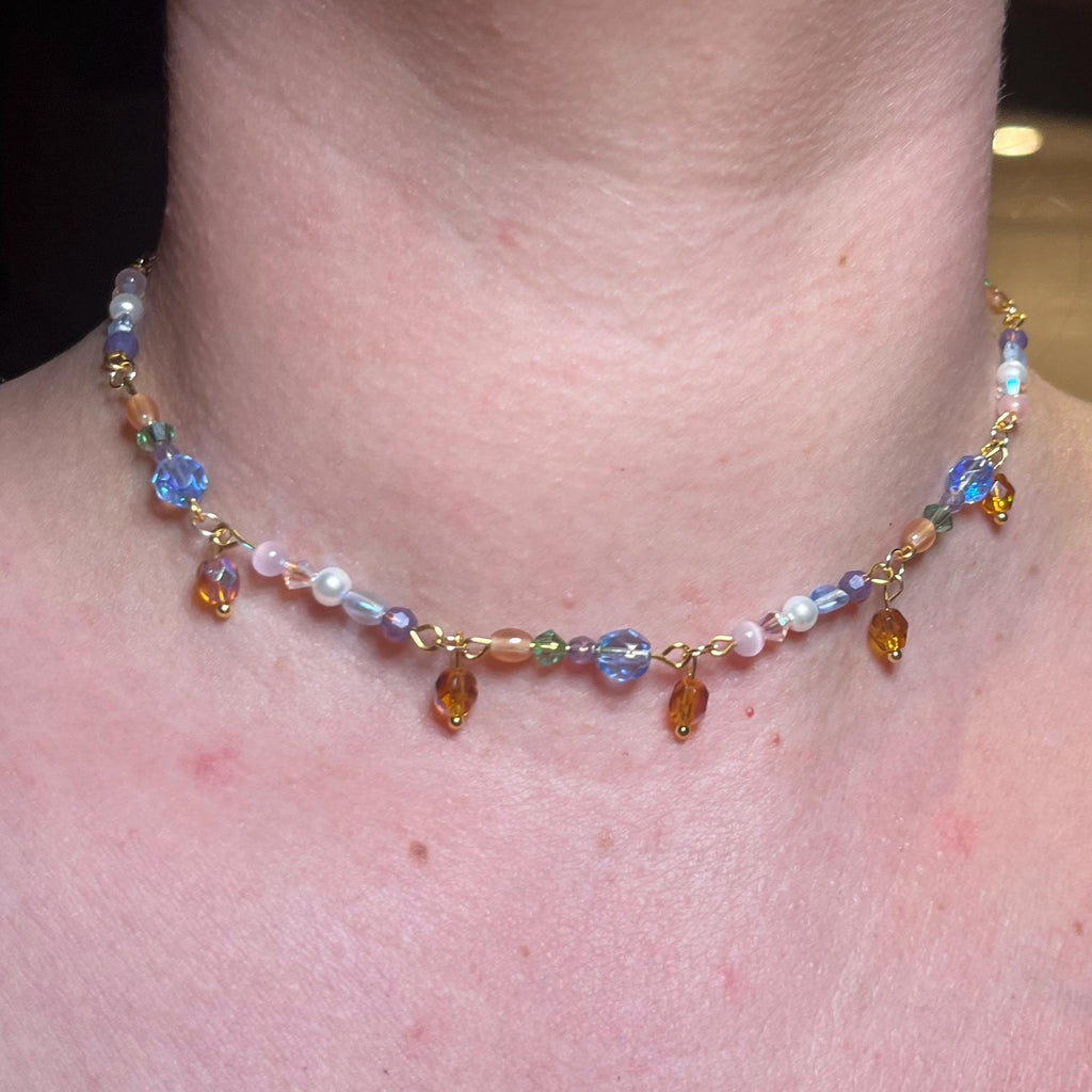 Wildflower Sunset Choker: Multi-colored Sparkly Beaded Necklace