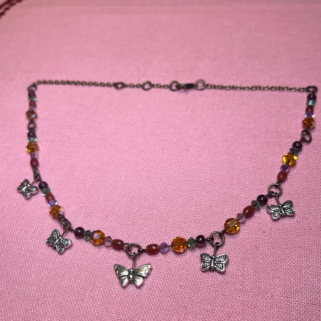 Fairy Flutter Necklace: Silver Butterfly/Bug Beads with Sparkly Beading