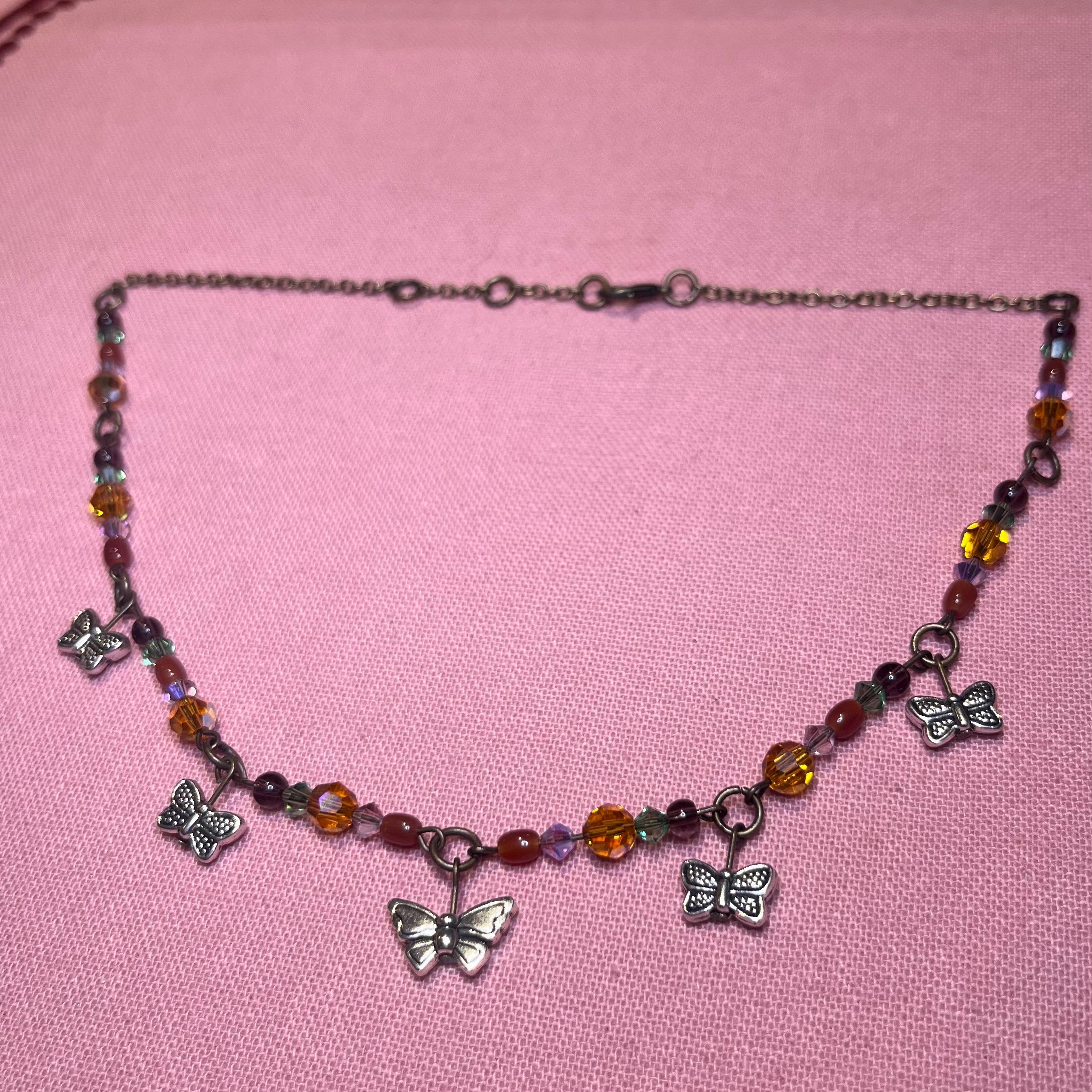 Fairy Flutter Necklace: Silver Butterfly/Bug Beads with Sparkly Beading