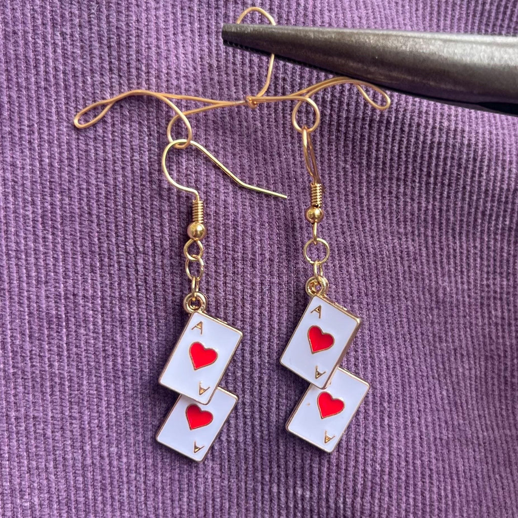 Double-Dealt Lovers Earrings: Ace of Hearts Earrings