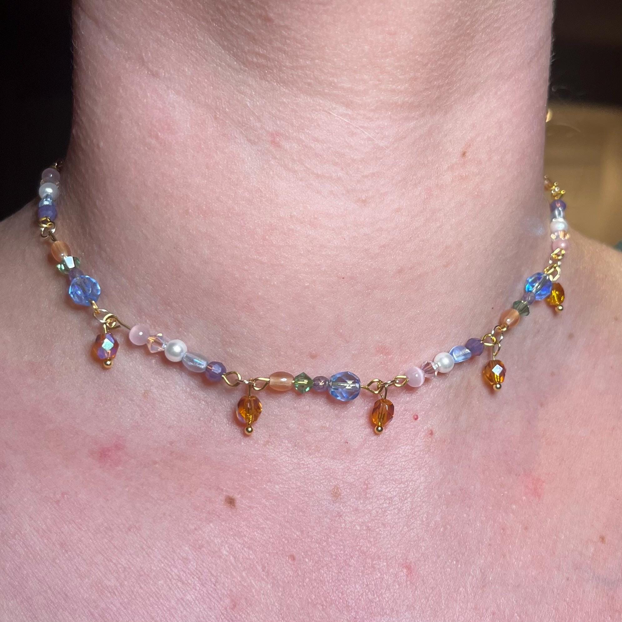 Wildflower Sunset Choker: Multi-colored Sparkly Beaded Necklace