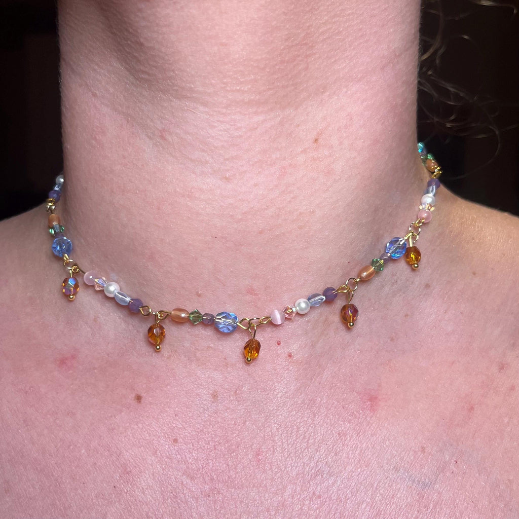 Wildflower Sunset Choker: Multi-colored Sparkly Beaded Necklace