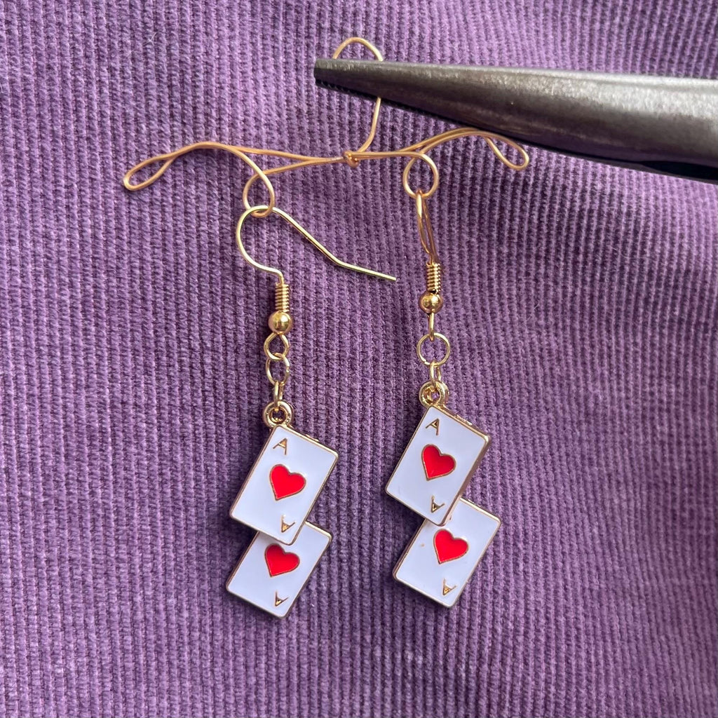 Double-Dealt Lovers Earrings: Ace of Hearts Earrings