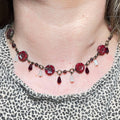 Red Flower Choker with White, Purple and Maroon beading