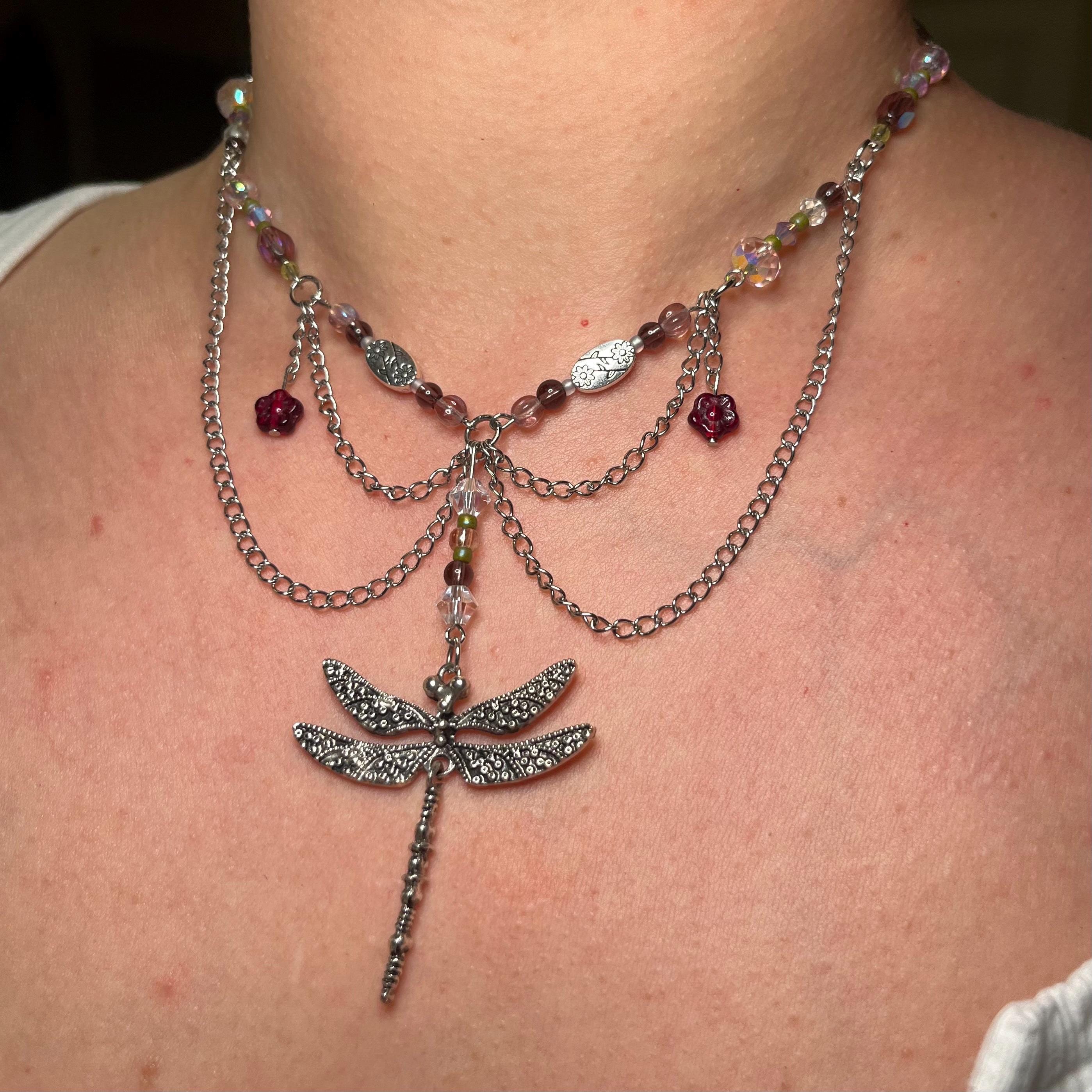 Dragonfly Dream: Silver and Purple Chain Necklace