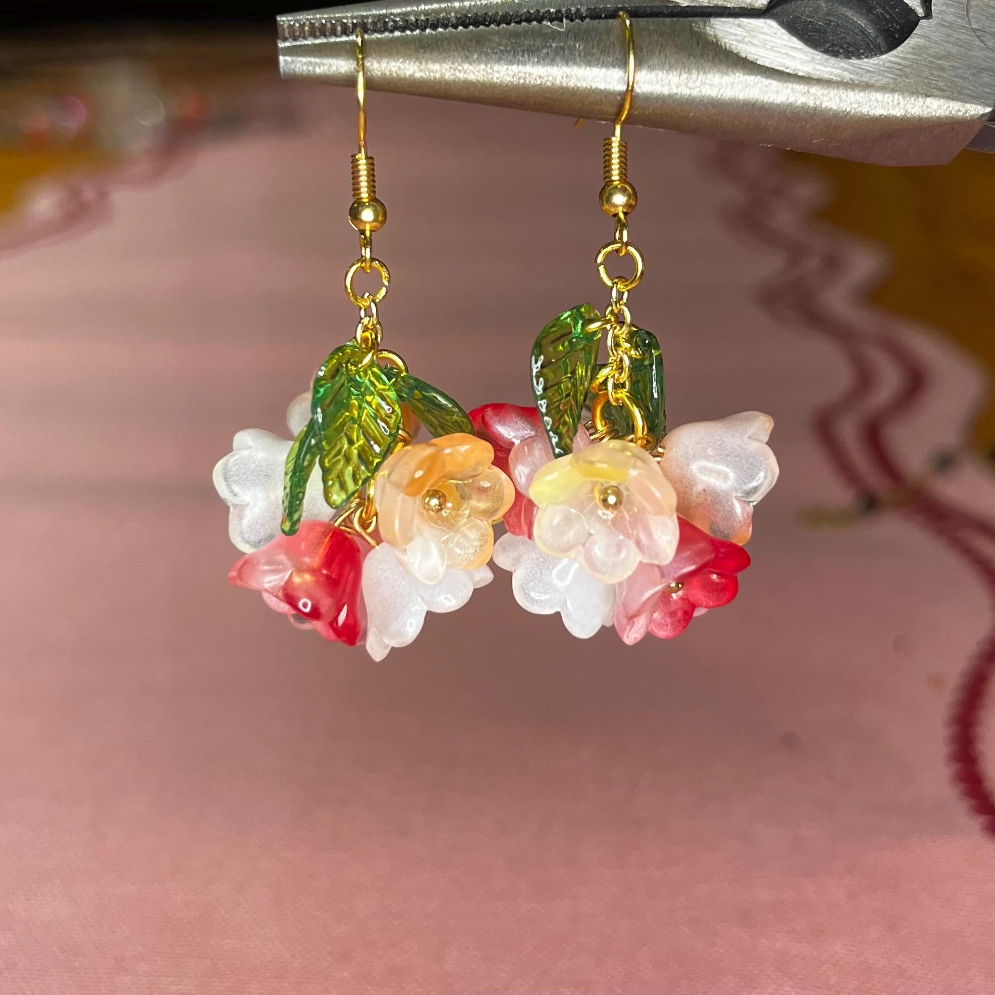 Bouquet of Flowers Earrings: Spring Themed Flower Dangle Earrings