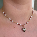 Heart of Gold Locket Necklace: With Freshwater Pearls and Amber Beading