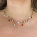 Sakura Fields Forever: Gold chain choker necklace with white flower beading