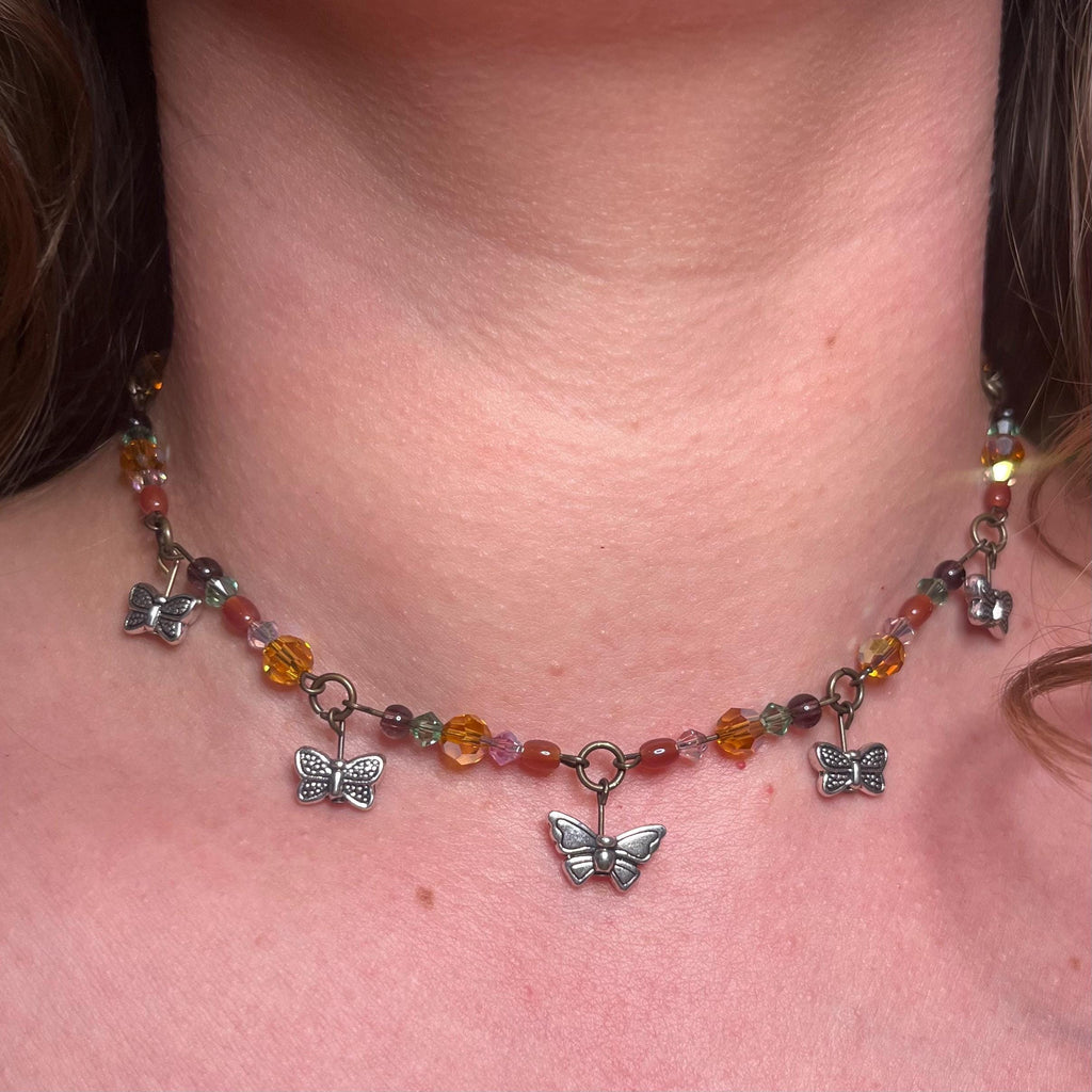 Fairy Flutter Necklace: Silver Butterfly/Bug Beads with Sparkly Beading