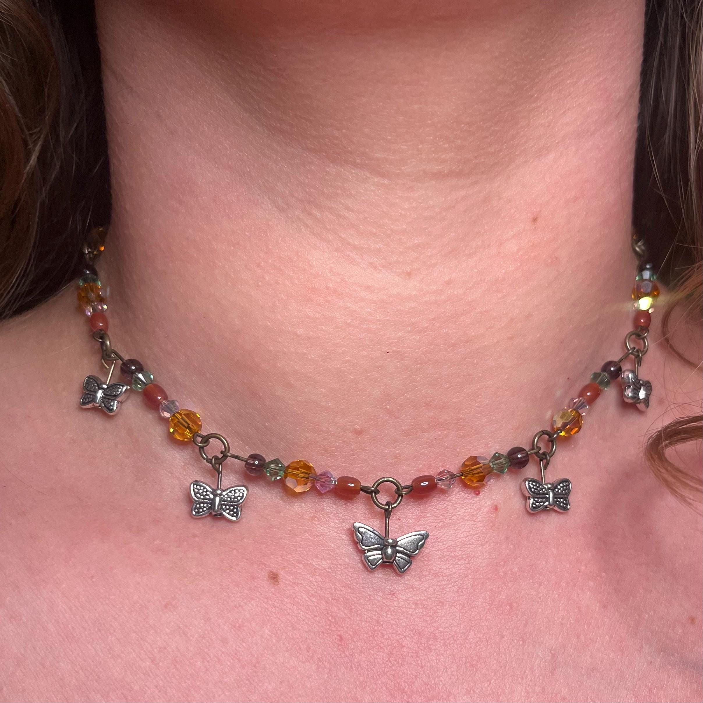 Fairy Flutter Necklace: Silver Butterfly/Bug Beads with Sparkly Beading