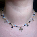 Midnight Meadow Necklace: Purple, Blue, and Black Beading with Dragonfly Pendant