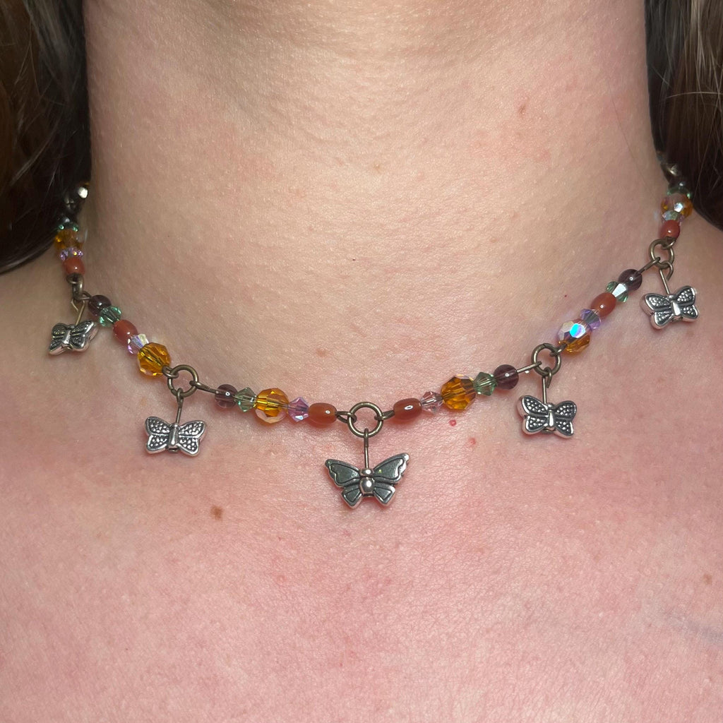Fairy Flutter Necklace: Silver Butterfly/Bug Beads with Sparkly Beading