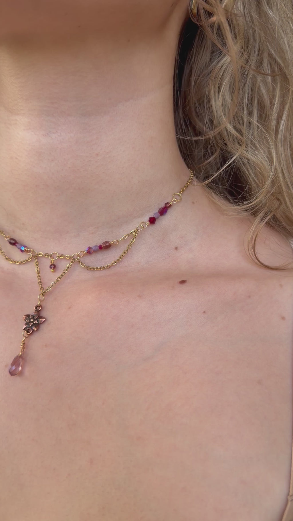Purple Plum Flower Drop Necklace