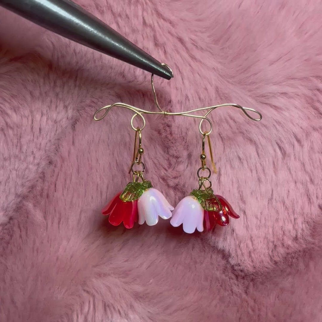 Tulip Garden Pink and Red Dangle Earrings